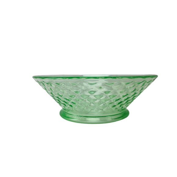 Imperial Glass Diamond Quilted Green 6-5/8" Round Footed Bowl Vintage - Picture 4 of 8